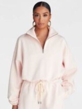 NWT KBB by KAHLANA Women's Oversized Pullover The Quarter Zip Sweatshirt pink XS